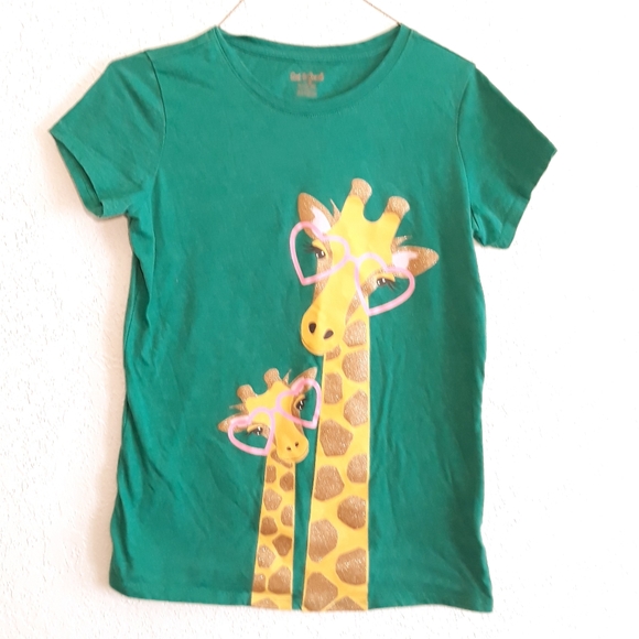 Cat & Jack Girls Graphic Tee with Two Giraffe Heart Glasses-  XL (14/16) Green - Picture 3 of 8